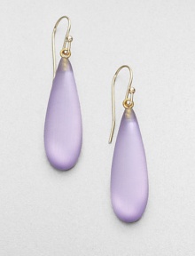 From the Lucite Collection. Sensuously sleek and smooth drops of hand-sculpted, hand-painted Lucite are simply stunning.LuciteGoldtoneDrop, about 1.75Width, about .5Ear wireMade in USA