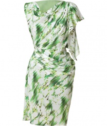 Bring bold style to your cocktail look with this draped dress from Matthew Williamson - Draped cowl neck, asymmetrical sleeves with draped shoulder, fitted waist with draping, concealed side zip closure, all-over print - Style with statement heels and an embellished clutch