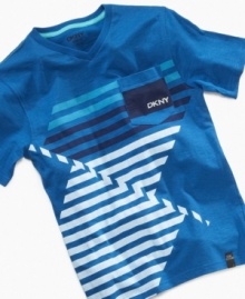 Mixed stripes decorate this DKNY tee to create a hip style.