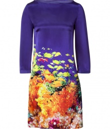 Make a bold statement in this printed Technicolor dress from London-based It designer Mary Katrantzou - Bateau neckline, three-quarter sleeves, shift style, all-over underwater print - Pair with an oversized cardigan, opaque tights, platform heels, and an embellished clutch