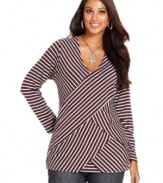 Wrap up a hot look with Cha Cha Vente's striped plus size top, featuring a bandage design.