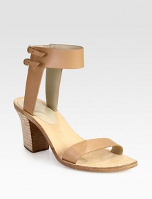 Adjustable ankle straps top this city-cool design constructed of ultra-smooth leather. Stacked heel, 3 (75mm)Leather upperAdjustable ankle strapsLeather lining and solePadded insoleImported