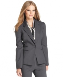 Nine West's versatile blazer features sleek sateen fabric and traditional tailoring mixed with a feminine silhouette.