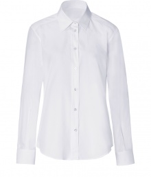 Classic blouse in fine white cotton - Stylish and simultaneously trendy thanks to the narrow-waisted silhouette - Arbitrator blouse cut with collar, long sleeves and button panel - Timeless basic that should be a part of every wardrobe - Combine with leather pants, pencil skirt or designer jeans to create many stylish looks