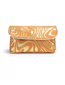 THE LOOKZebra-inspired metallic swirls on canvasPetite rectangular silhouetteSnap flap closureSignature goldtone S studUnfolds to reveal two clear zip pocketsInside logo printTHE MEASUREMENT7¾W X 4½H X 2¼DTHE MATERIALCanvasFully linedORIGINImported