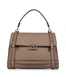 The ultimate investment piece, this Valentino purse boasts a classic shape with modernized styling - Top carrying handle, front flap, gold-tone hardware and front stud detail - Perfect for everyday use or for early evening cocktails