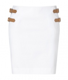 This stylish skirt from Ralph Lauren channels a classic preppy aesthetic with a chic twist - Mini length, leather strap and buckle detail on sides- Pair with a breezy blouse and pumps