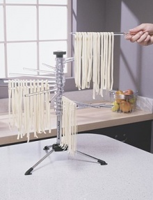 This handy pasta drying rack is made of plastic with adjustable racks for easy cleaning and versatility. 18¾ X 17 diam.Wipe cleanImported