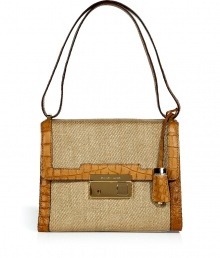 Retro-inspired peanut shoulder bag from Michael Kors - This quirky-cool bag serves up classic style  -Raffia with leather details, frame style bag, lock closure, hand strap - Perfect for elevating your day look