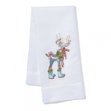 Whimsical interpretations of Santa's reindeer dress up this collection of linen tea towels from Patience Brewster.