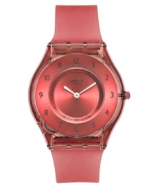 All in good taste: this burgundy-hued Swatch watch from the Burgundy Softness collection makes casual looks elegant.