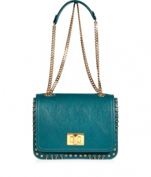 Edgy-yet-luxe stud and ring embellishments add trend-right stylish depth to this bold bag from Emilio Pucci - Front flap with logo turn-lock closure, stud and ring trim, chain and leather shoulder strap - Wear with a cocktail-ready frock, sky-high heels, and a statement ring