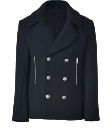 The timeless sophisticated pea coat gets an understated urban remake in Iros zipper detailed wool-blend jacket, an ultra chic choice for edgy city looks - Notched lapel, long sleeves, double-breasted buttoned front, zippered front slit pockets, silver-toned hardware - Contemporary straight cut - Wear with plaid shirts buttoned to the top, and favorite broken-in denim