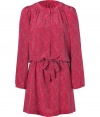 Finish your look on a sweet-chic note with Vanessa Bruno Ath?s delicate red silk printed dress, a romantic choice for work and cocktails alike - Collarless, softly gathered neckline, long sleeves, softly puffed shoulders, gathered cuffs, partial button-down front, drawstring waistline with self-tie sash - Tailored at the waist, softly draped fit - Team with chunky jewelry and flawless flats, or dress up with pin heels and a shimmering metallic clutch