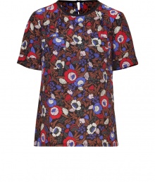 Demure yet chic, this floral printed top from Marc by Marc Jacobs features a retro-inspired cut thats versatile for work or off-duty play - High round neck with pleat detail, short sleeves, chest pockets, relaxed silhouette, back keyhole opening with button, all-over floral print - Wear with cropped trousers and a blazer or with skinny jeans and heels