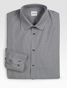 A modern look in slim-fitting Italain cotton, finished with a small collar and classic gingham checks. Buttonfront Small collar Italian cotton Dry clean Imported 