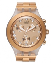 Sugary sweet style, by Swatch. An everyday casual watch from the Full-Blooded Caramel collection with crystal shimmer and warm hues.