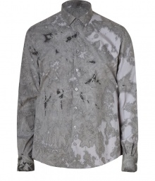 Edgy and ultra modern, Each Others grey tie-dyed shirt guarantees a unique finish to your Downtown look - Classic collar, long sleeves, buttoned cuffs, button-down front, shirttail hemline - Contemporary straight fit - Wear with modern tailored trousers and chunky lace-up moto boots