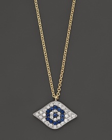 Diamonds and blue sapphires in 14K. yellow gold from a dazzling evil eye necklace. By Meira T.