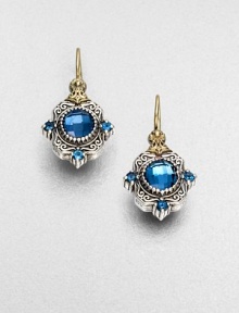 An elegant drop design with beautiful faceted London blue topaz and blue topaz stones set in sterling silver and accented with 18k gold. Sterling silver18k goldBlue topazLondon blue topazDrop, about 1French wire backImported 