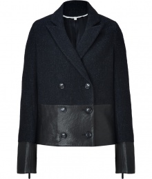 The timeless classic pea coat gets an ultra modern uplift in J Brands cool leather detailed style, packed with understated edgy touches for a contemporary city feel - Peaked lapel, long sleeves, zippered cuffs, double-breasted buttoned front, slim straight fit - Style with minimalist separates and streamlined accessories