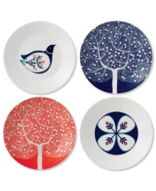 Branch out from the Fable Garland dinnerware pattern with tree, bird and flower appetizer plates. Featuring distinct Scandinavian style and the sleek durability of Royal Doulton porcelain.