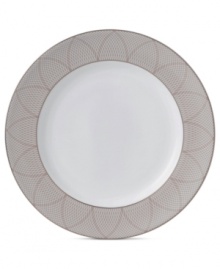 A brighter white. Royal Doulton's Finsbury accent plate embodies chic minimalism, swept with a pretty linear pattern and bands of warm taupe. Versatile bone china proves a smart choice for every day as well as entertaining.