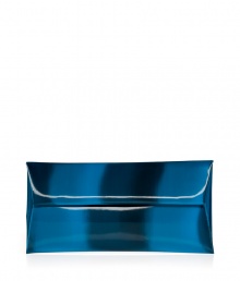 Finish your look on a futuristic note with Jil Sanders ultra unique iridescent envelope clutch - Flap with snap closures, flat silhouette, two front slit pockets - Pair with minimalist separates for a fashion-forward finish