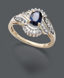 Add a delicious swirl of color to your digits. Ring features an oval-cut sapphire center stone (1 ct. t.w.) surrounded by sparkling rows of diamond (1/3 ct. t.w.). Crafted in 14k gold.