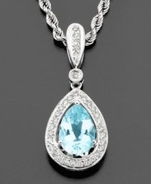 Elegant and refined, this aquamarine (1-1/2 ct. t.w.) drop necklace features a flurry of sparkling diamonds (1/4 ct. t.w.) cast in 14k white gold. Chain measures 18.