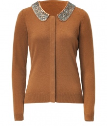 No need for this seasons statement necklaces, this luxe cashmere cardigan from Steffen Schraut brings the bling with a crystal-embellished collar - Rhinestone detailed Peter Pan collar, long sleeves, concealed front button placket, slim fit- Wear with a retro-inspired blouse, a full swing skirt, and ballet flats