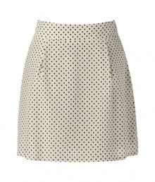 Stylish silver printed silk skirt from Marc by Marc Jacobs - Get noticed in this flirty printed silk mini-skirt - Adorable polka dot print and a short, fun fit - Wear with ribbed tights, a cowl neck cashmere pullover, and knee-high boots - Try with a long sleeve t-shirt, opaque tights, and platform booties