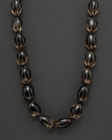 Smoky quartz beaded necklace with gold ball clasp.