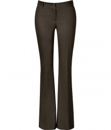 Figure-hugging canvas green flared leg pants from Burberry - These slim boot-cut pants inject flattering style to your day or night look - Trouser-style, button tab detail at waistband, front slit pockets, slim silhouette - Pair with a tie-neck blouse, shearling coat, and chunky platforms