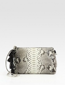 A slim zip-top silhouette of luxurious python, accentuated with a tiered tassel pull and thin crossbody strap.Shoulder strap, 27½ dropTop zip closureSuede lining10W X 6H X 2DMade in USA