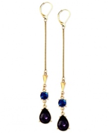 Moody drops for a little length. These earrings from RACHEL Rachel Roy showcase blue and purple glass stone accents. Crafted in gold tone mixed metal. Approximate drop: 3-3/4 inches. Approximate diameter: 1/2 inch.