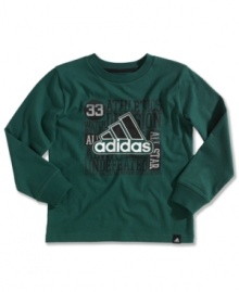 Your little boy is an all-star player in this long sleeve t-shirt by adidas.