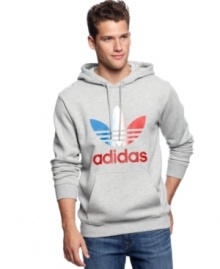 Casual cool goes the distance with this trefoil graphic hoodie from adidas.