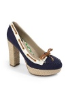 THE LOOKA collaboration with Milly and Sperry Top-SiderContrast patent leather trim at vamp and toplineLeather strap weaves through grommets at toplineLeather bow with metal M charmPadded insoleJute heel, 4½(115mm)Jute platform, 1(25mm)Compares to a 3½ heel(90mm)THE MATERIALCanvas upperLeather, patent and jute trimRubber soleORIGINImported