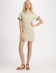 Cool stripes and a casual silhouette give this sweatshirt dress cozy-chic appeal.Square necklineShort sleeves with turned cuffsPull-on styleAround 17 from natural waistCottonDry cleanImportedModel shown is 5'9½ (176cm) wearing US size 4.