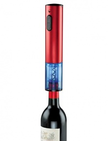 A wine opener as entertaining to watch as it is easy to use: see the blue light shine through the window as the cork is smoothly extracted from your bottle and released with the press of a button. Blue light doubles as a nightlight when the corkscrew is rechargingNot recommended for synthetic corks Stainless steel bodyIncludes foil cutter that also functions as a stand for the corkscrew8-hour charge10H X 2 diam.Imported