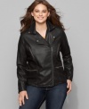 Kick start your look with Dollhouse's plus size motorcycle jacket, crafted from faux leather. (Clearance)