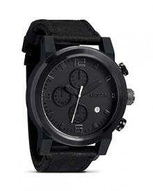 In a chronograph design, Nixon's The Ride watch mixes stainless steel with sleek leather for a look that makes a bold yet laid-back impression.