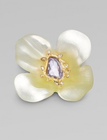 From the Grey Gardens Collection. A pretty design featuring a goldtone center crusted with Swarovski crystals and glass stones on beautiful, hand-crafted lucite. GoldtoneSwarovski crystalsGlass stonesHand-crafted luciteSize, about 2½Pin backMade in USA