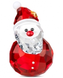 Rock out with Santa. Dressed in his regular red, this playful figurine bobbles gently from side to side, rocking on a round base of Swarovski crystal.