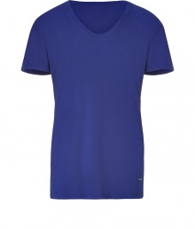 Stylish t-shirt in fine, pure royal blue cotton - Soft yet ultra-durable material - Wide v-neck and short sleeves - Relaxed silhouette is long and lean - A versatile basic ideal for layering or wearing solo - Wear beneath a pullover or blazer and pair with chinos, jeans, Bermudas or linen trousers