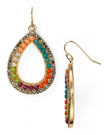 Be boldly bohemian in this pair of teardrop earrings from Aqua, which flaunt a rainbow of multi colored gem stones.