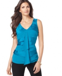 Add dimension to your look with this tiered top from Alfani. A draped front panel creates a flowy, feminine look that works with pants and skirts alike.