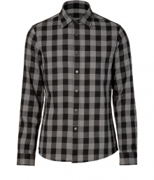 Your casual look just got an urbane-cool kick with this slim fit button down from Michael Kors - Spread collar, long sleeves, front button placket, slim fit, all-over check print- Pair with slim jeans, chinos, or corduroys