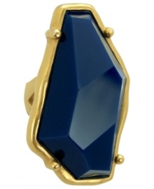 A unique, abstract resin stone stuns in blue tones on T Tahari's Soho Chic stretch ring. Nickel-free for sensitive skin. Crafted in 14k gold-plated mixed metal. Ring stretches to fit finger.